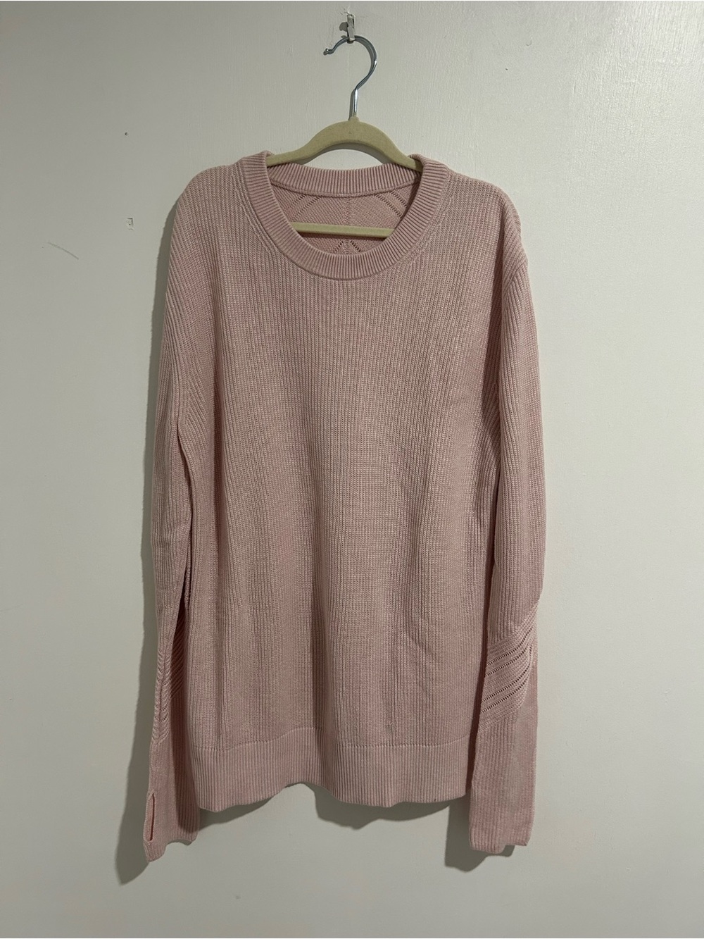 Lululemon Light Pink Ribbed Knit Crewneck Sweater with Thumbholes